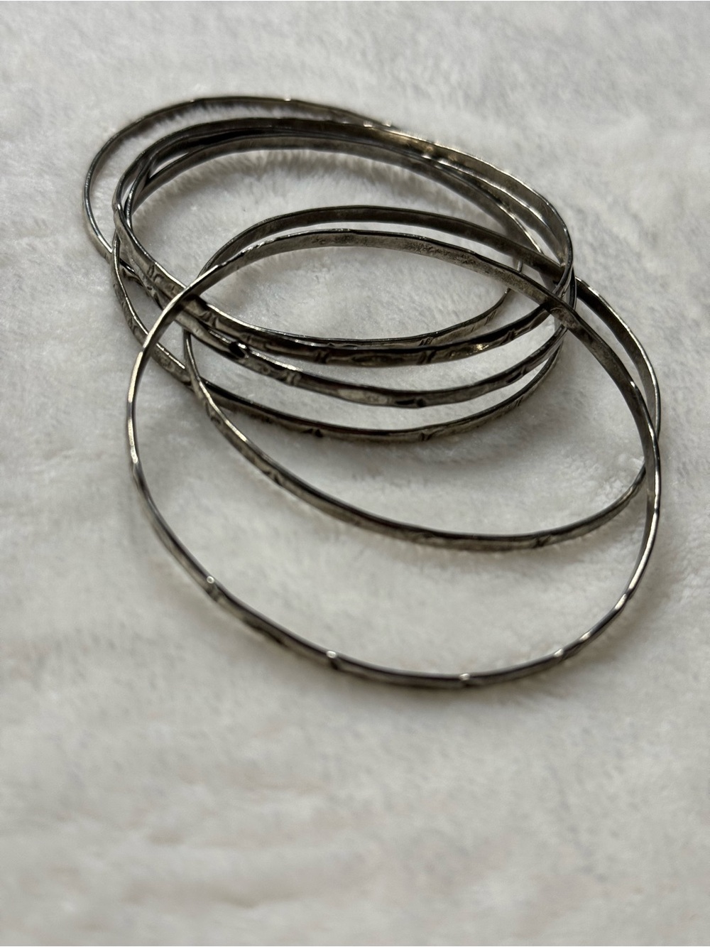 Classic Thin Stackable Silver Bangle Bracelet Set - Women Jewelry 6 pieces